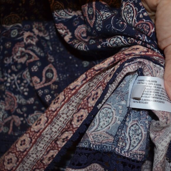 KNOX ROSE Rayon Cotton Lace Flare Peasant Style Boat-Neck Elastic Blouse XS - Picture 7 of 11